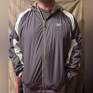 Reebok Gray & White Hooded Windbreaker Jacket - Size L